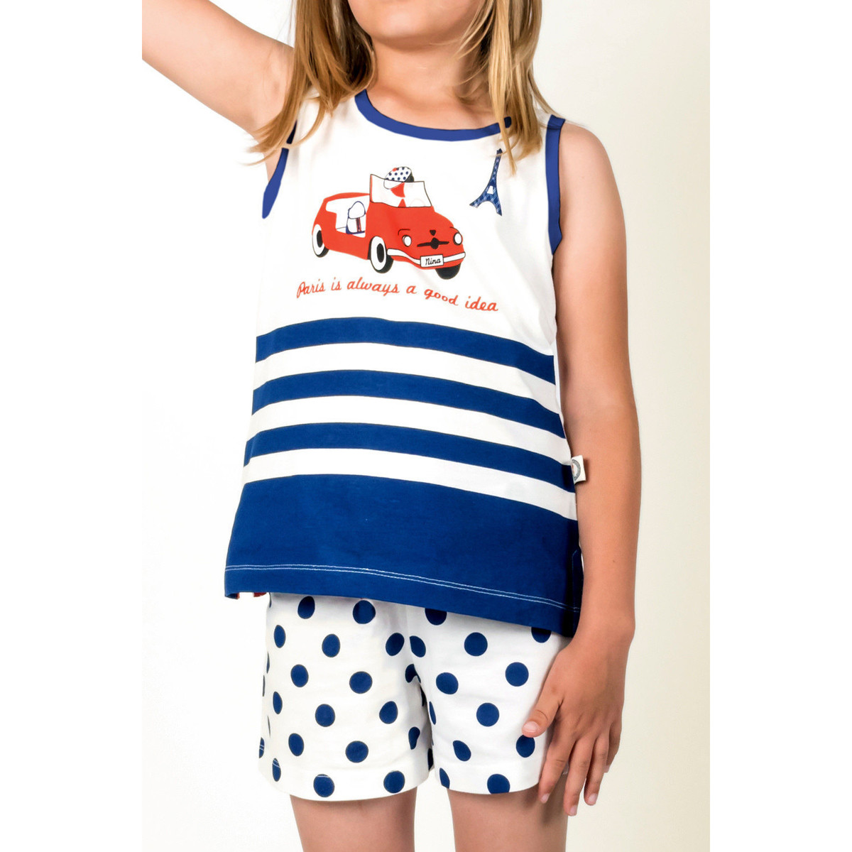 Kleidung Mädchen Pyjamas/ Nachthemden Admas Pyjama-Oberteil und Shorts Nina Paris Blau