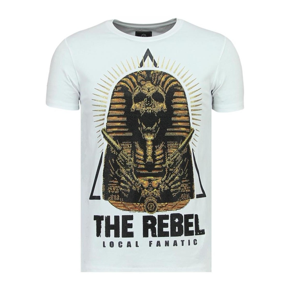 Kleidung Herren T-Shirts Local Fanatic Rebel Pharaoh Rhinestones S W Weiss