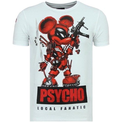 Kleidung Herren T-Shirts Local Fanatic Psycho Mouse Rhinestones Mit Strass Weiss