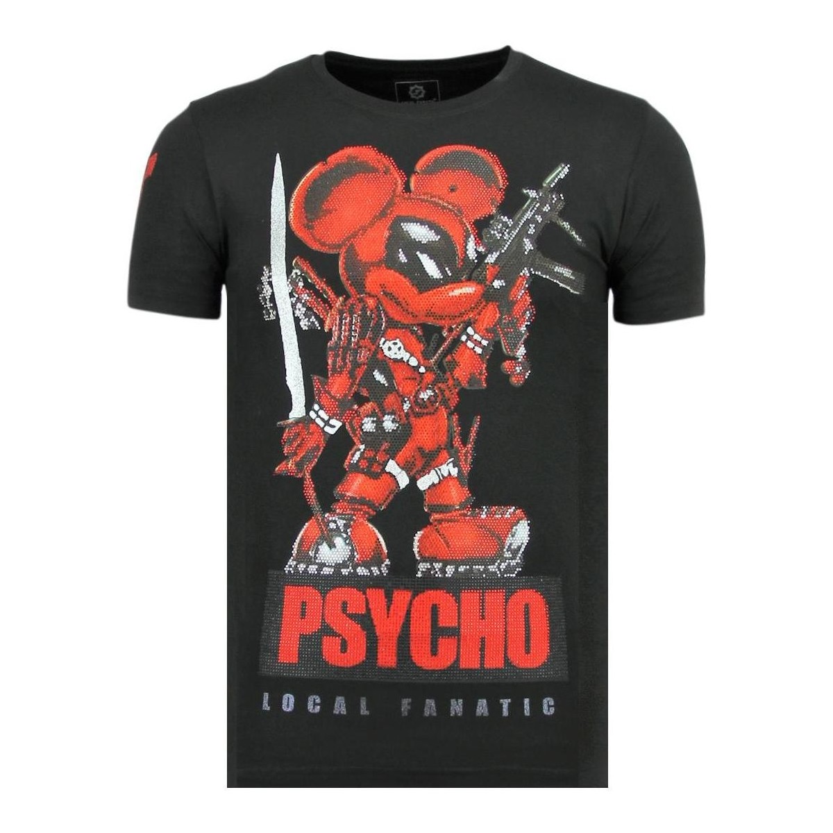 Kleidung Herren T-Shirts Local Fanatic Rhinestones Psycho Mouse Shirt Mit Schwarz