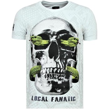 Kleidung Herren T-Shirts Local Fanatic Skull Snake Rhinestones Totenkopf W Weiss