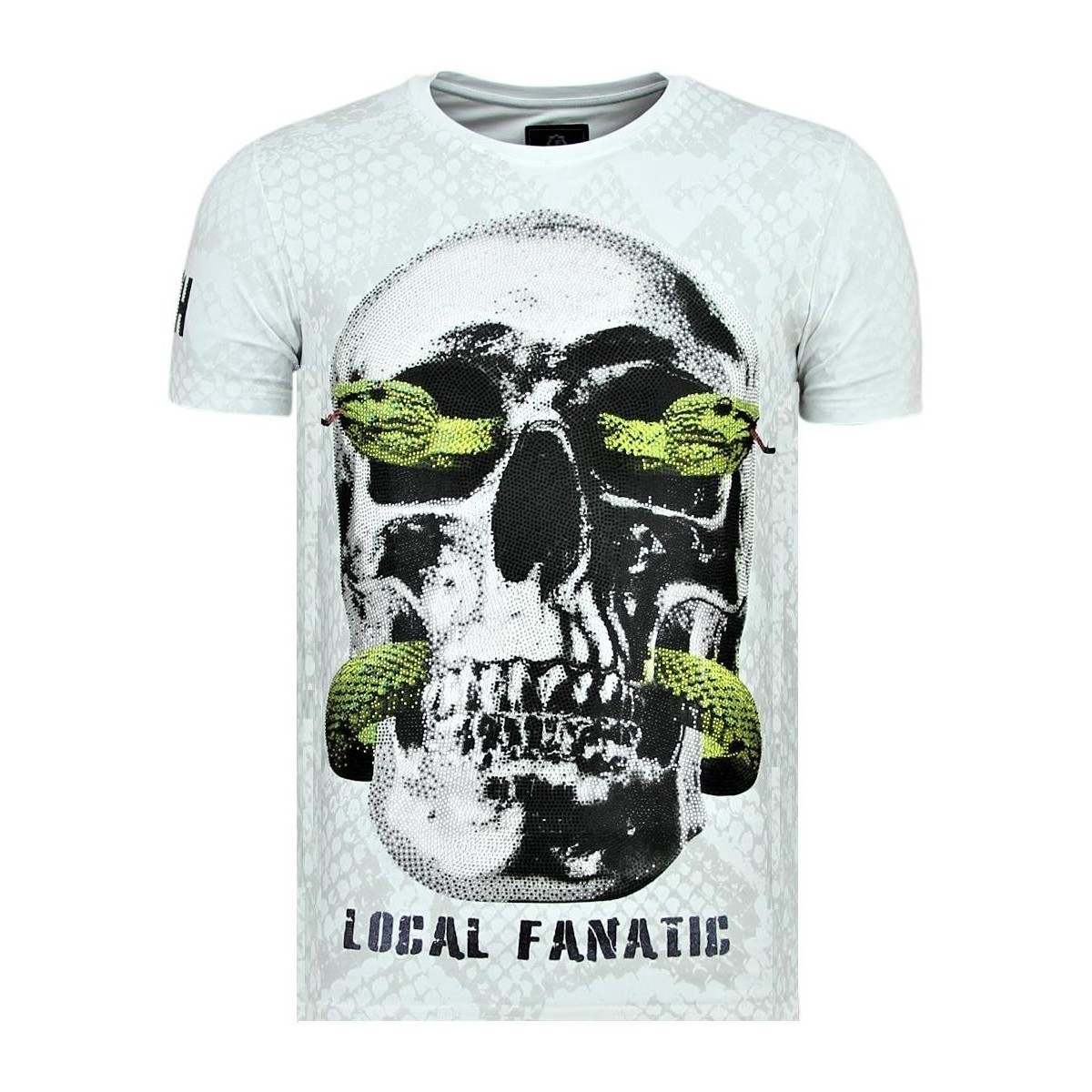 Kleidung Herren T-Shirts Local Fanatic Skull Snake Rhinestones Totenkopf W Weiss