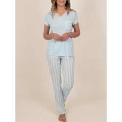 Kleidung Damen Pyjamas/ Nachthemden Admas Homewear Schlafanzug Hose T-shirt Classic Stripes blau Blau