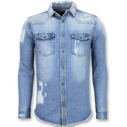 Kleidung Herren Langärmelige Hemden Enos Lange Jeans Bluse Denim Shirt Blau