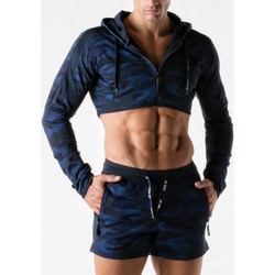 Kleidung Herren Trainingsjacken Code 22 Kurze Sportjacke mit Kapuze Urban Camo navy Code22 Blau