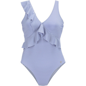 Kleidung Damen Badeanzug Lascana 1-teiliger Mehrlagen-Schwimmanzug mit navyblauen Rüschen Blau