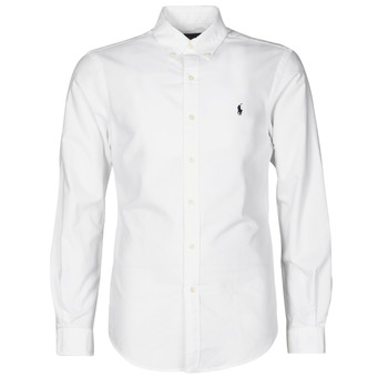 Kleidung Herren Langärmelige Hemden Polo Ralph Lauren CHEMISE CINTREE SLIM FIT EN OXFORD LEGER TYPE CHINO COL BOUTONNE Weiss