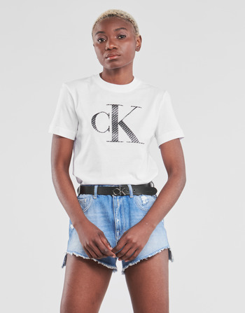 Kleidung Damen T-Shirts Calvin Klein Jeans SATIN BONDED FILLED CK TEE Weiss
