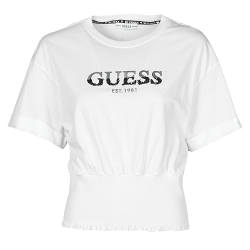 Kleidung Damen T-Shirts Guess SS WINIFRED CROP TOP Weiss