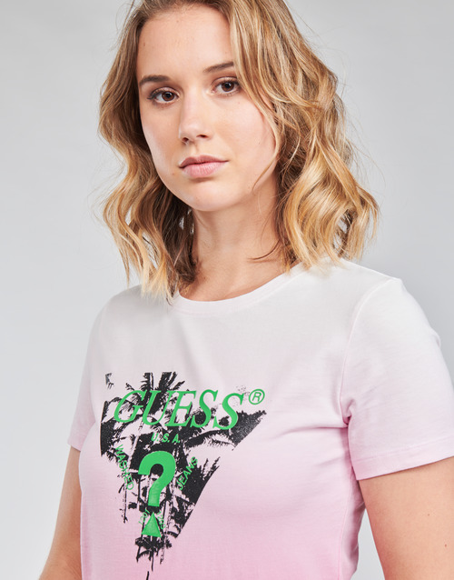 Guess SS CN PALMS TEE Rosa / Multicolor