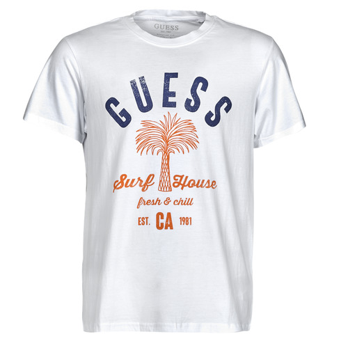 Kleidung Herren T-Shirts Guess SURF HOUSE CN SS TEE Weiss / Blau / Marine