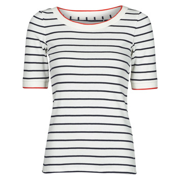 Kleidung Damen T-Shirts Esprit RAYURES COL ROUGE Weiss