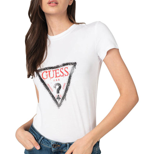 Kleidung Damen T-Shirts Guess flag logo Weiss