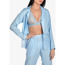 Kleidung Damen Pyjamas/ Nachthemden Ajour Langärmeliges Pyjama-Oberteil Forget-Me-Not himmelblau Blau