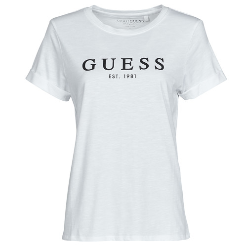 Guess ES SS GUESS 1981 ROLL CUFF TEE Weiss - Kleidung T-Shirts Damen 3599 