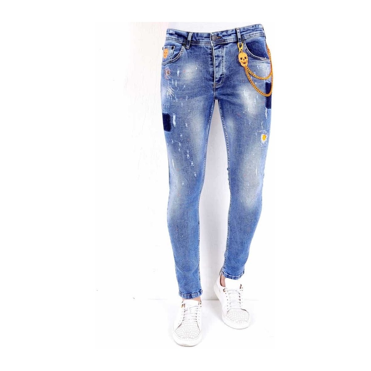 Kleidung Herren Slim Fit Jeans Local Fanatic Jeans Mit Farbspritzer Blau
