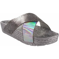 Schuhe Damen Leinen-Pantoletten mit gefloch Kelara k12033 Silber Silbern