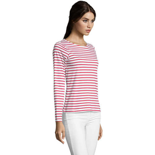Sols CAMISETA MUJER MANGA LARGA A RAYAS-100% algodón Rot