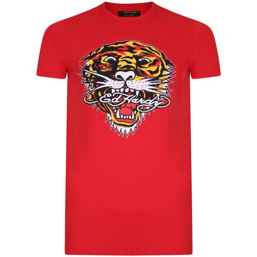 Kleidung Herren T-Shirts Ed Hardy Tiger mouth graphic t-shirt red Rot