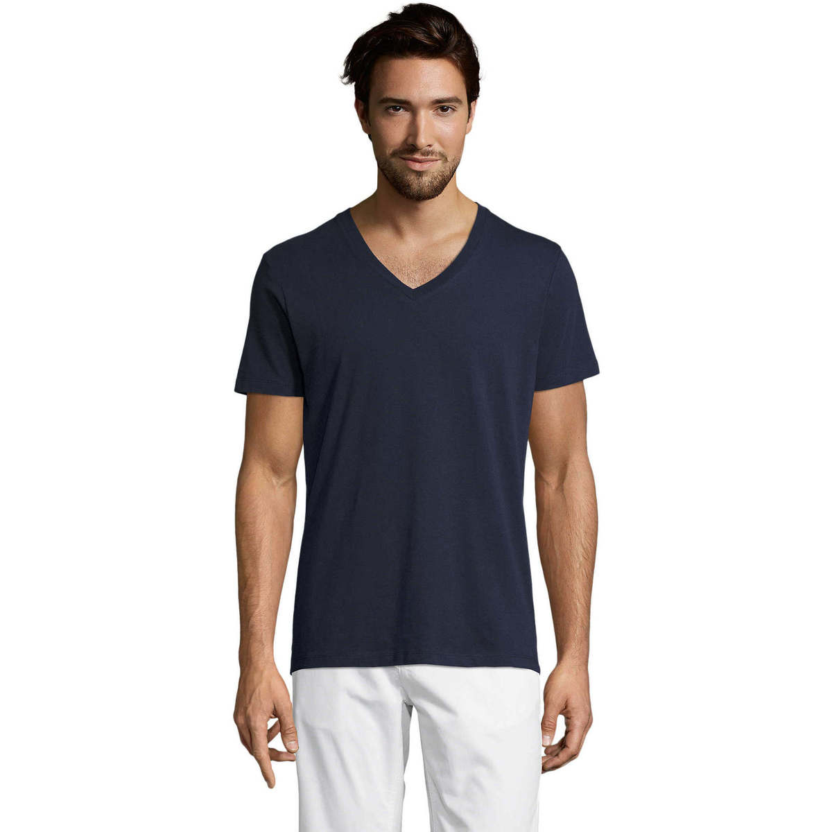 Kleidung Herren T-Shirts Sols Master camiseta hombre cuello pico Blau