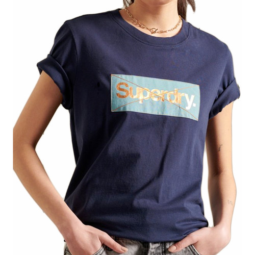 Kleidung Damen T-Shirts Superdry Cl platina Blau