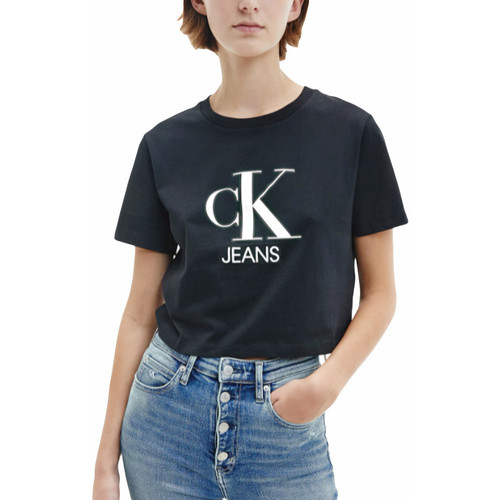 Kleidung Damen T-Shirts Calvin Klein Jeans Classic front logo Schwarz