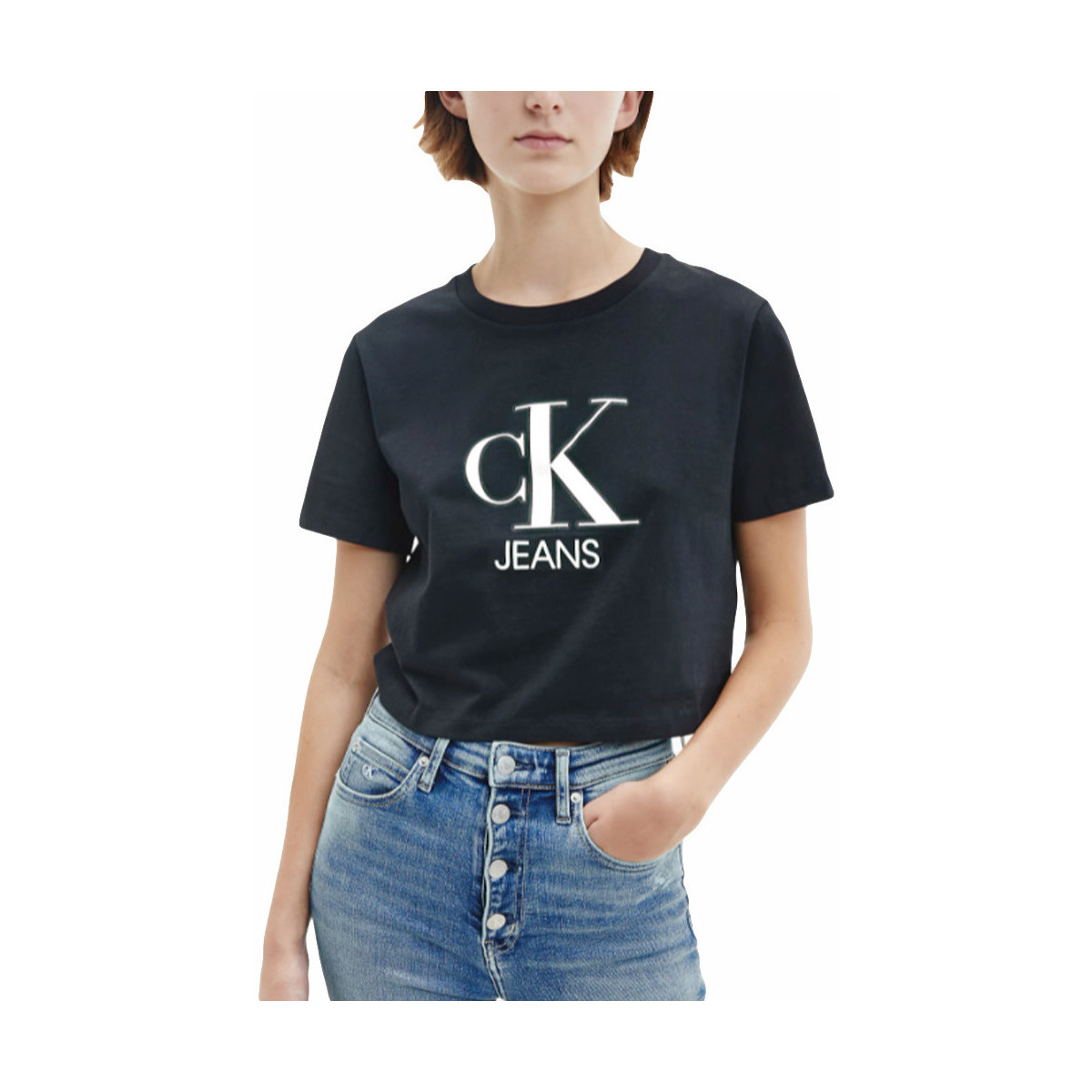 Kleidung Damen T-Shirts Calvin Klein Jeans Classic front logo Schwarz