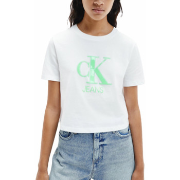 Kleidung Damen T-Shirts Calvin Klein Jeans Front logo relief Weiss