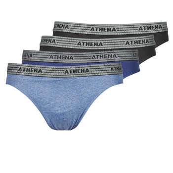 Unterwäsche Herren Frauen-Slips Athena BASIC COTON X4 Blau / Schwarz / Blau / Schwarz