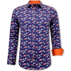 Kleidung Herren Langärmelige Hemden Tony Backer Schildkrötendruck Slim Fi Blau