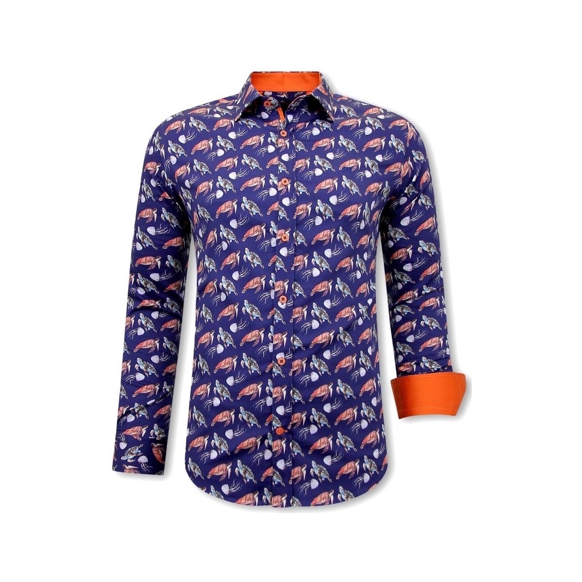 Kleidung Herren Langärmelige Hemden Tony Backer Schildkrötendruck Slim Fi Multicolor