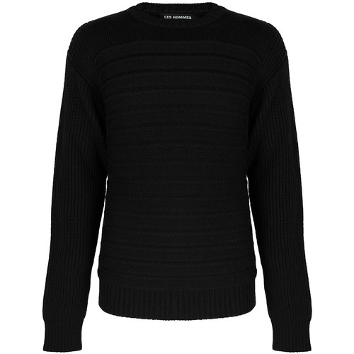 Kleidung Herren Pullover Les Hommes LJK402-660U | Round Neck Sweater with Pleats Schwarz