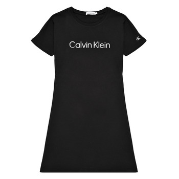 Kleidung Mädchen Kurze Kleider Calvin Klein Jeans INSTITUTIONAL SILVER LOGO T-SHIRT DRESS Schwarz