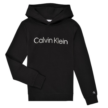 Kleidung Mädchen Sweatshirts Calvin Klein Jeans INSTITUTIONAL SILVER LOGO HOODIE Schwarz