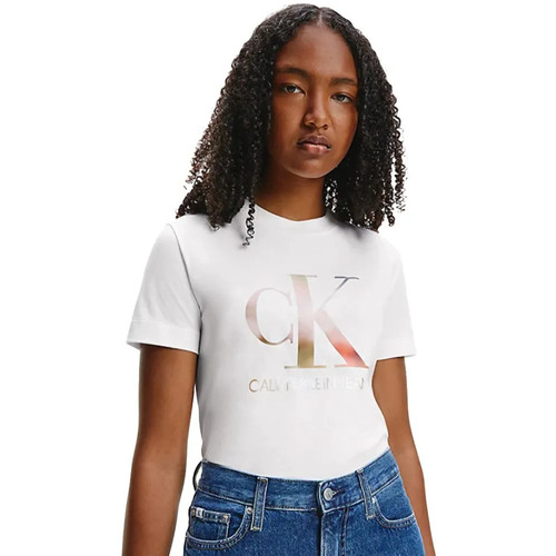 Kleidung Damen T-Shirts Calvin Klein Jeans Monogramme Weiss