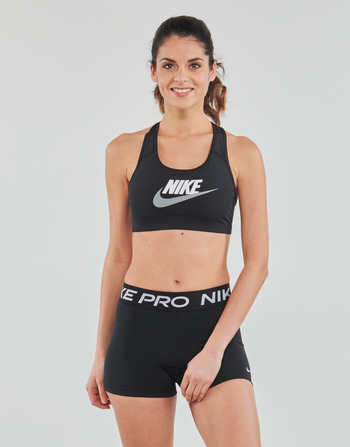 Kleidung Damen Sport BHs Nike Swoosh Medium-Support Non-Padded Graphic Sports Bra Schwarz / Weiss / Partikelfarbe / Grau 