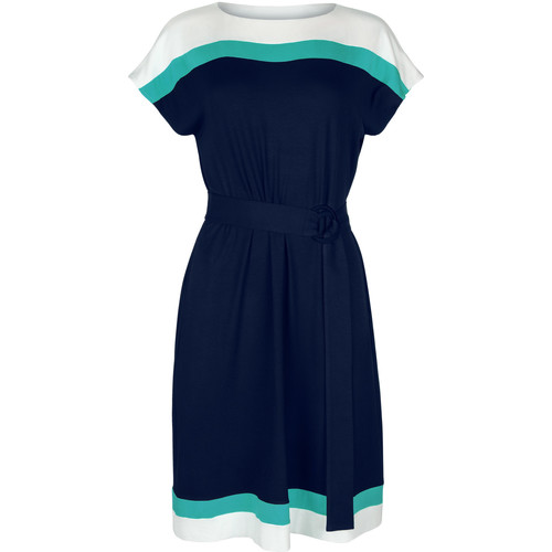 Kleidung Damen Kleider Lisca Sommerkleid mit Gürtel und kurzen Ärmeln Saint Tropez Blau