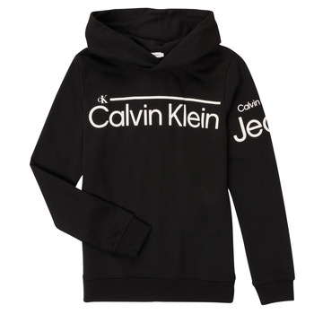 Kleidung Jungen Sweatshirts Calvin Klein Jeans INSTITUTIONAL LINED LOGO HOODIE Schwarz