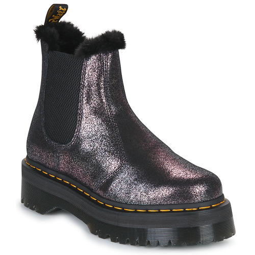 Schuhe Damen Boots Dr. Martens 2976 Quad  Fur Lined Distressed Metallic Schwarz