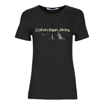 Kleidung Damen T-Shirts Calvin Klein Jeans GLOSSY MONOGRAM SLIM TEE Schwarz