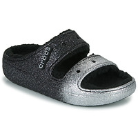 Schuhe Damen Pantoffel Crocs CLASSIC COZZZY GLITTER SANDAL Schwarz / Silbern