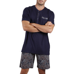 Kleidung Herren Pyjamas/ Nachthemden Admas For Men Pyjama Shorts T-Shirt Cachemire Admas Blau
