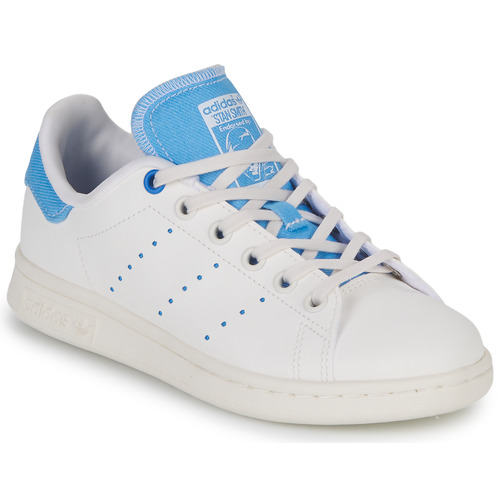 Schuhe Kinder Sneaker Low adidas Originals STAN SMITH J Weiss / Blau