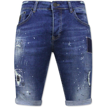 Kleidung Herren Shorts / Bermudas Local Fanatic Heren Korte Jeans Met Verfspatten Blau