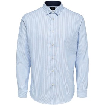 Kleidung Herren Langärmelige Hemden Selected 16058640 NEW MARK-SKY BLUE STRIPES Blau