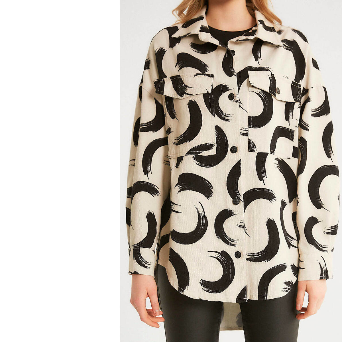 Kleidung Damen Überhemden Robin-Collection Übergroße Bedruckte Dajacke D Beige