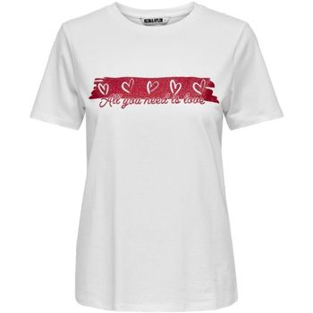 Kleidung Damen T-Shirts & Poloshirts Only 15276910 VALENTINE-WHITE/ALL YOU Weiss