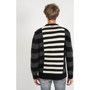 Les Hommes LLK113-654U | Wool Stripes Round Neck Jumper Schwarz