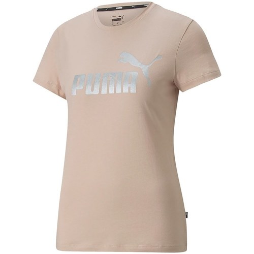 Kleidung Damen T-Shirts Puma Ess Metallic Logo Tee Beige