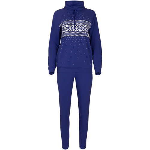 Kleidung Damen Pyjamas/ Nachthemden Lisca Pyjama Hausanzug Leggings Top Langarm Starlight  Cheek Blau